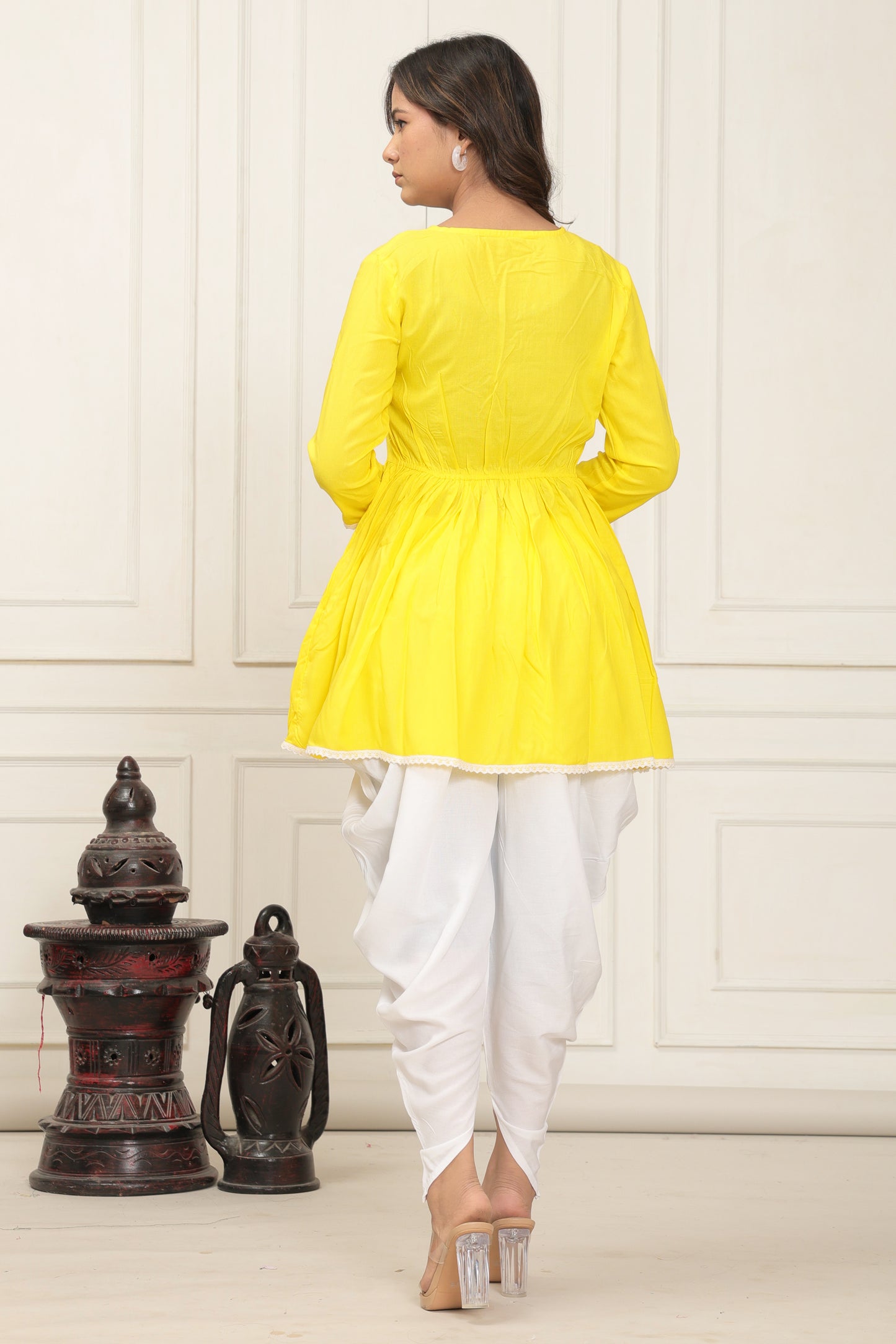 Womens Solid V-Neck Angrakha style solid Dhoti kurta set