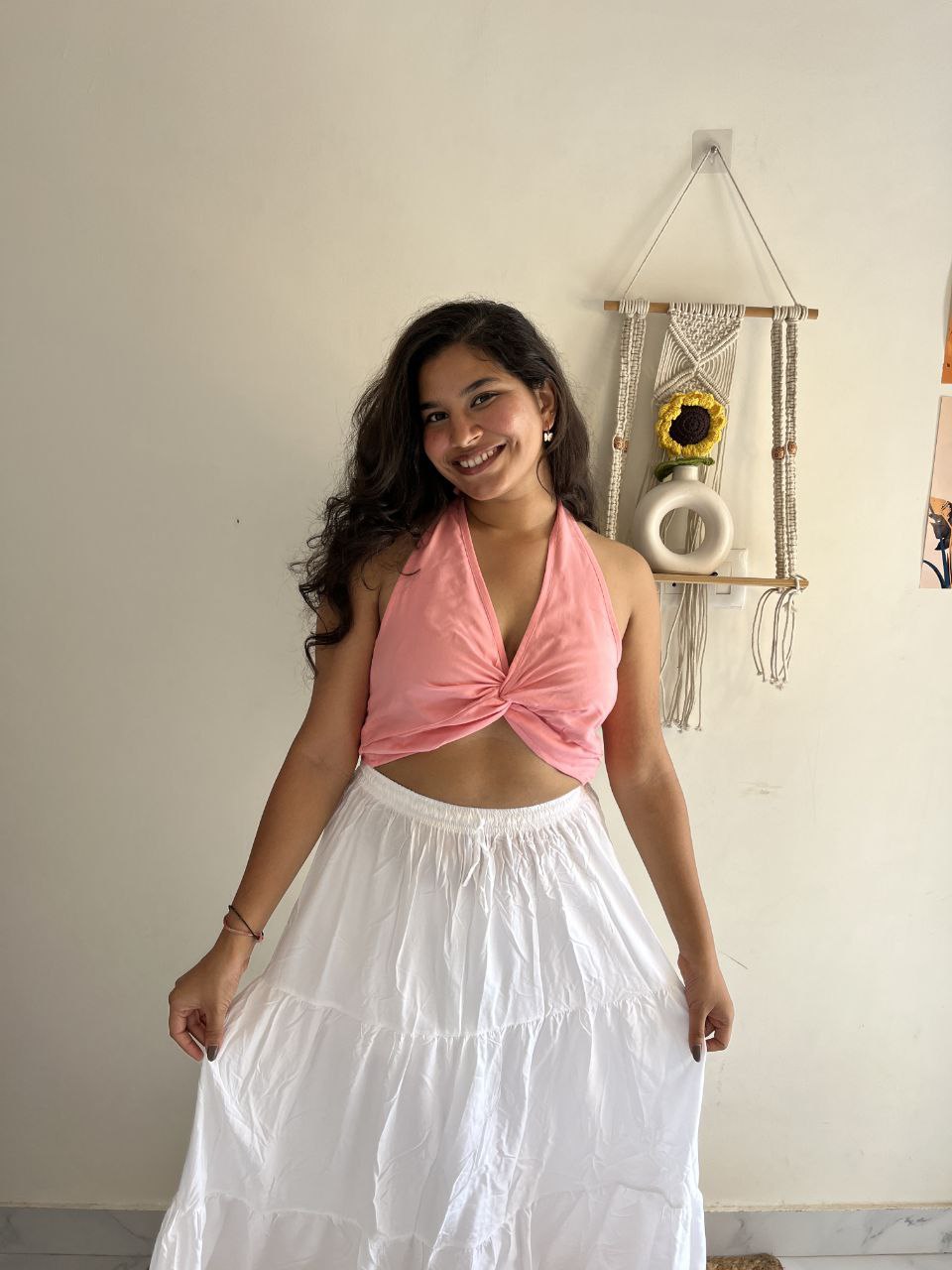 Women's Solid Backless Pink Crop Top