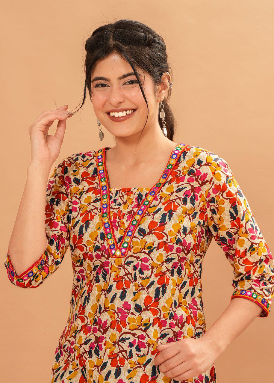 Womens Printed Multicolour Short Kurti