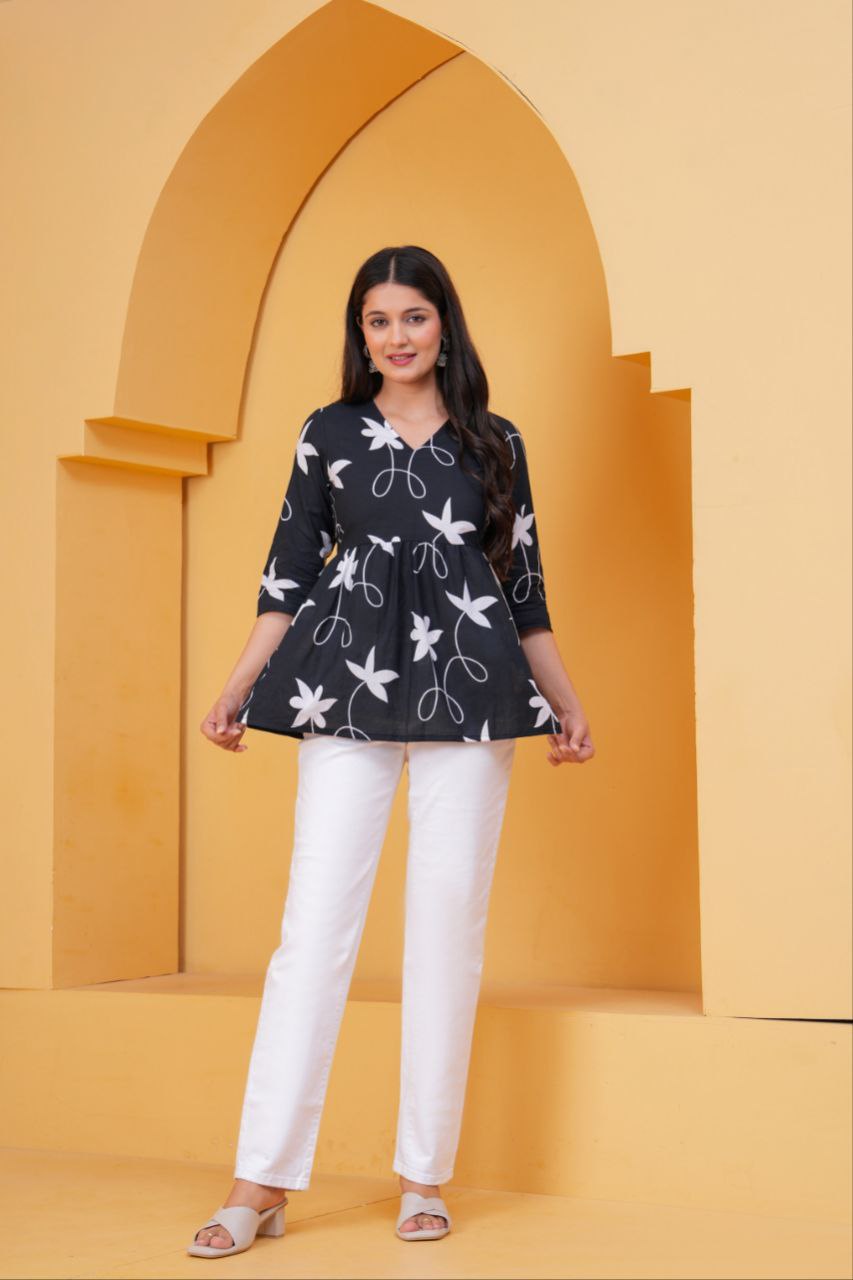 Midnight Bloom Cotton Top