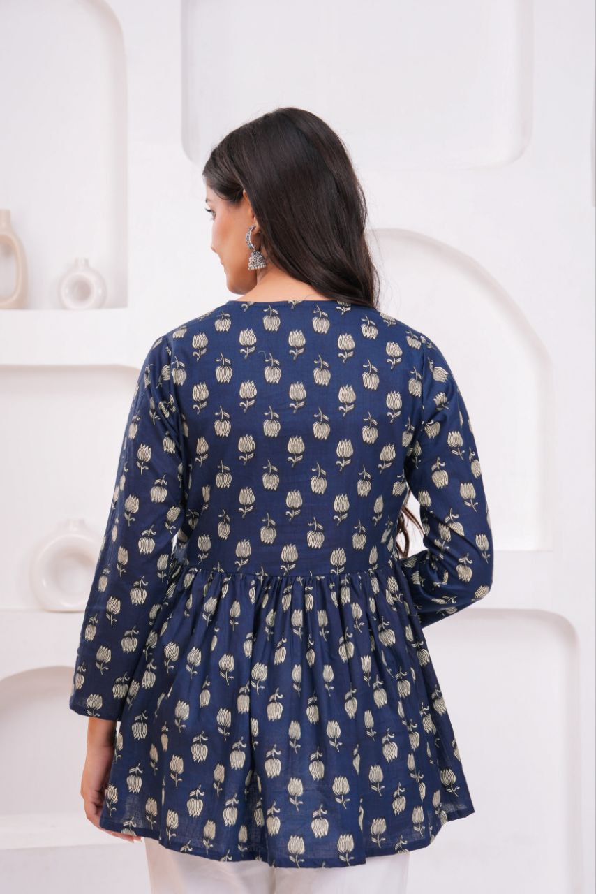 Midnight Blossom Cotton Peplum Top