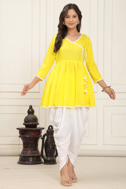 Womens Solid V-Neck Angrakha style solid Dhoti kurta set