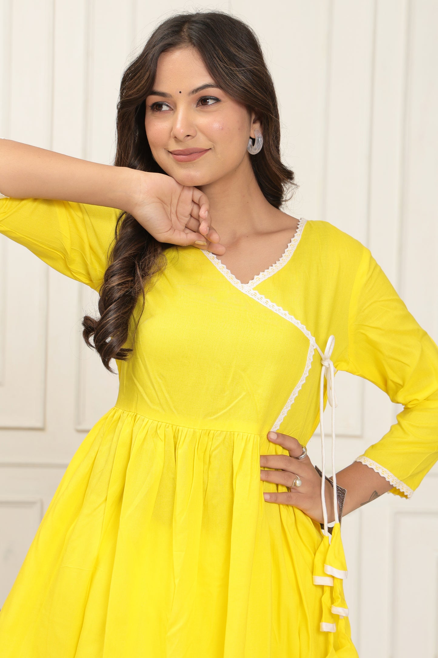 Womens Solid V-Neck Angrakha style solid Dhoti kurta set