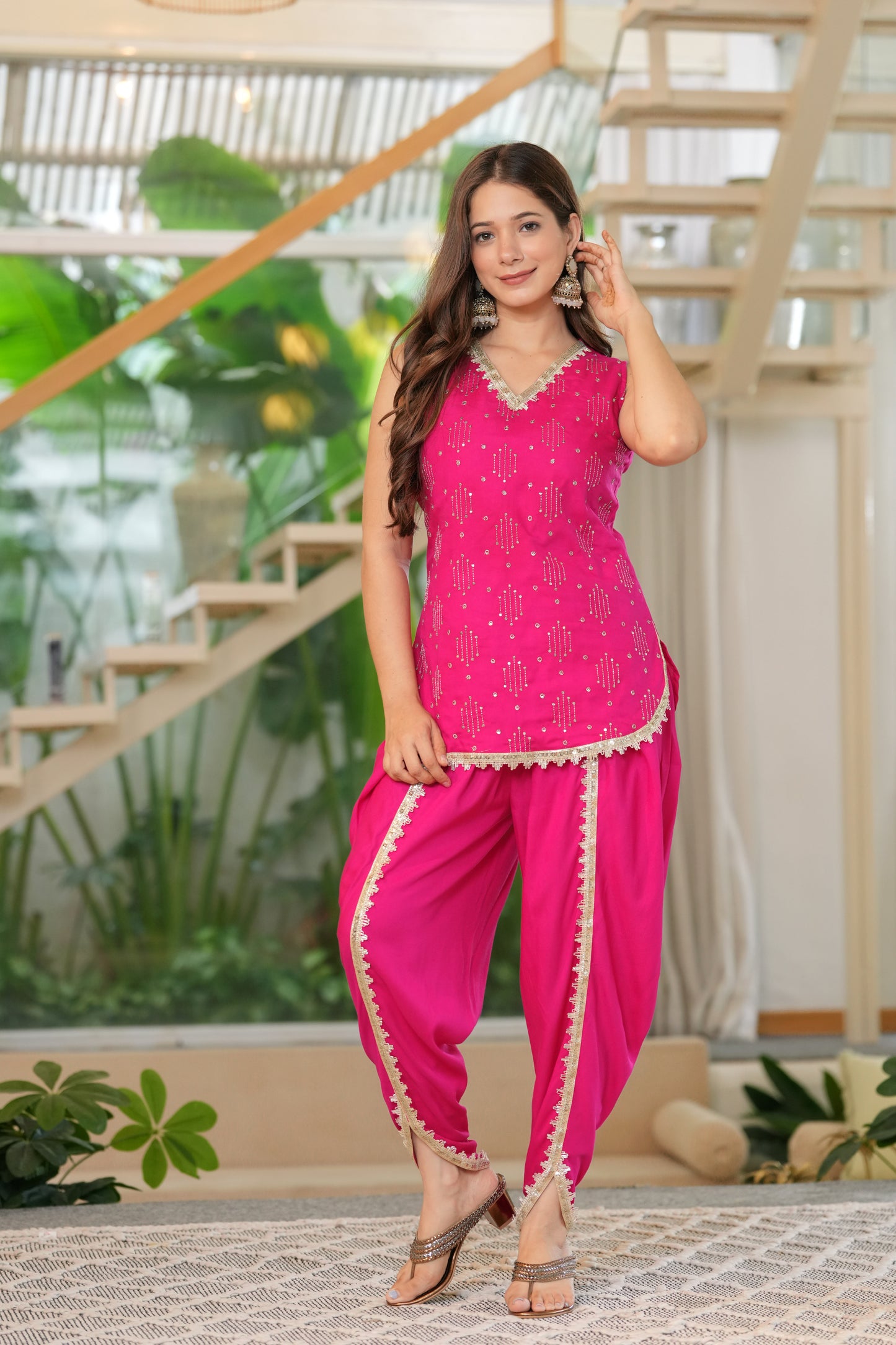Gulabi Dhara Embroidery Co-Ord Set || Pink