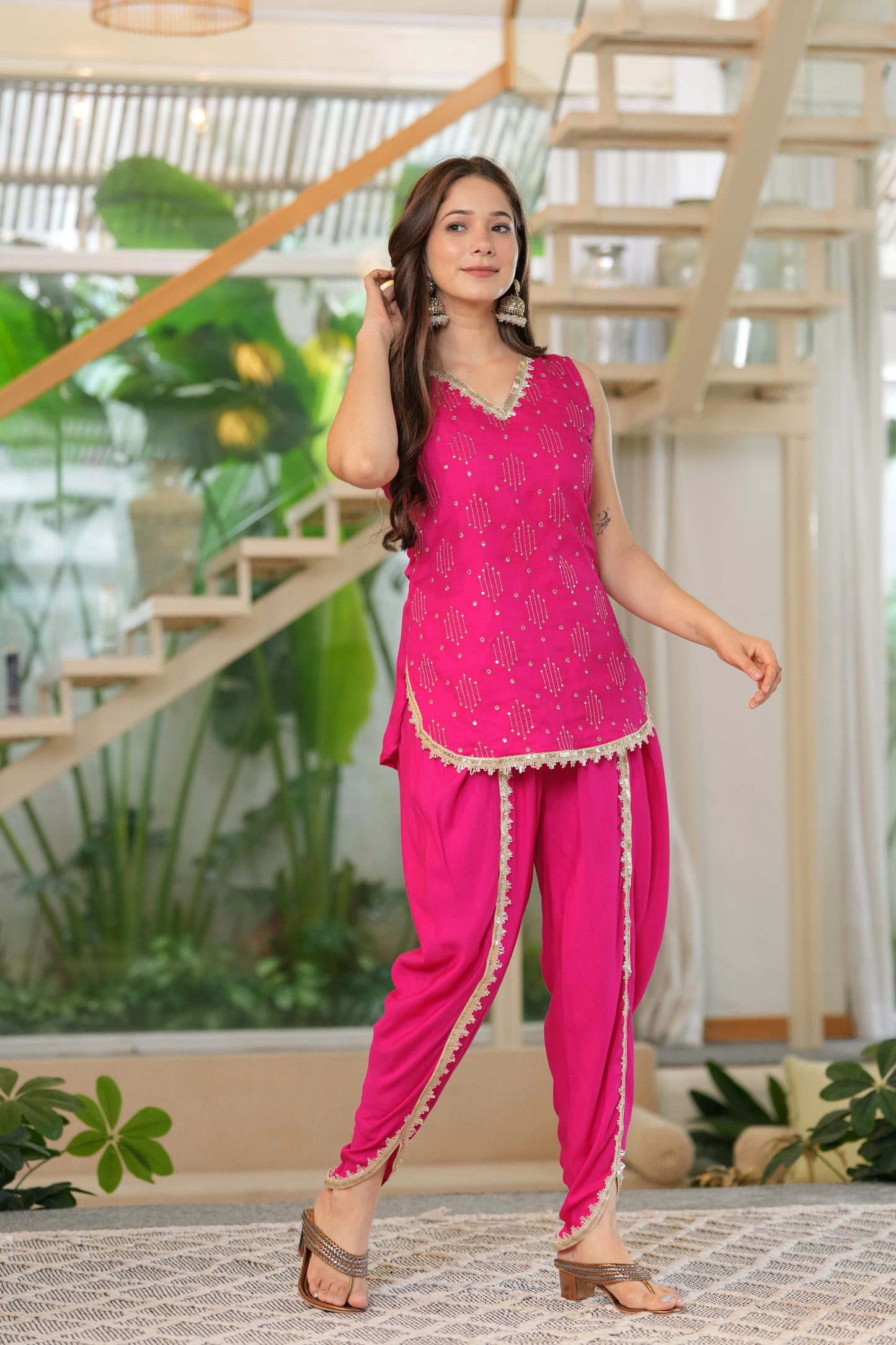 Gulabi Dhara Embroidery Co-Ord Set || Pink