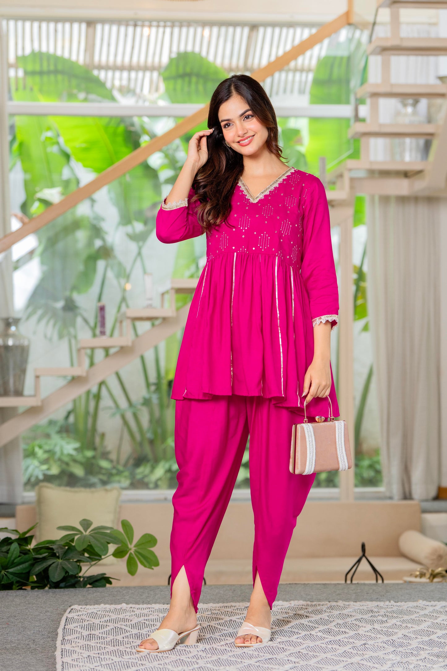 Rose Radiance Dhoti Kurta Set