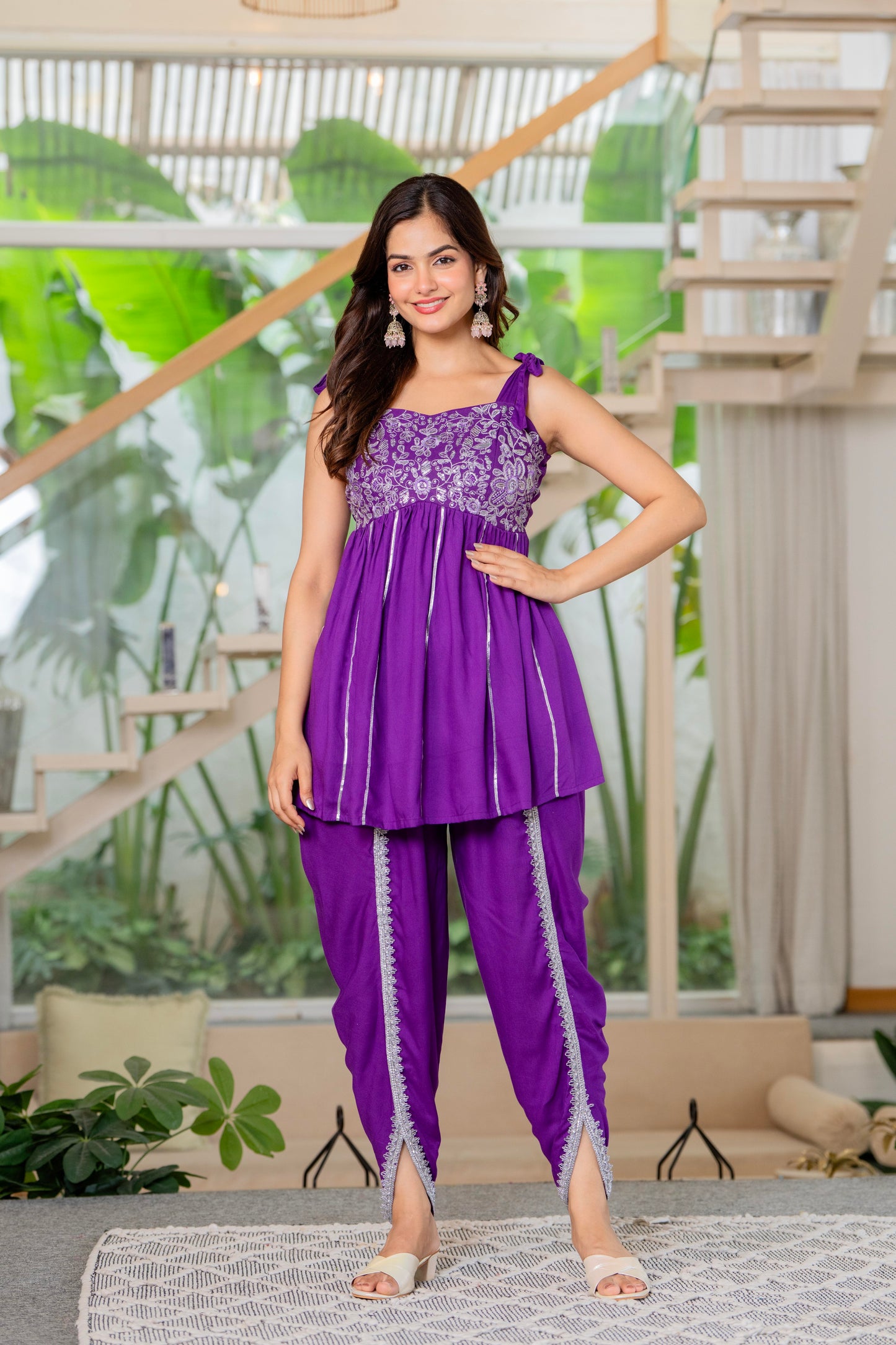 Purple Embroidered Dhoti Kurta Set