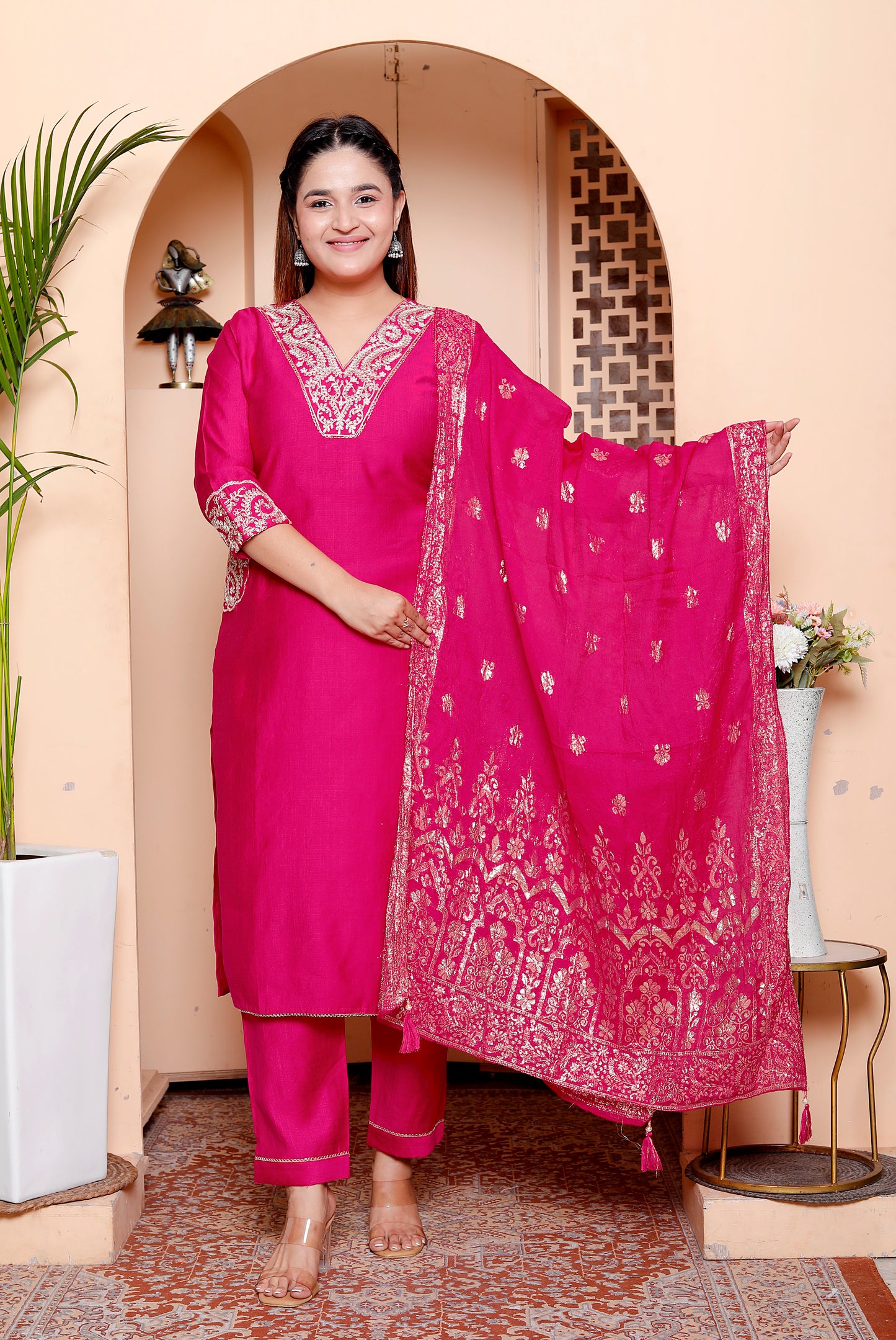 Vibrant Rani Pink Embellished Salwar Suit Set