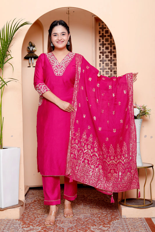 Vibrant Rani Pink Embellished Salwar Suit Set
