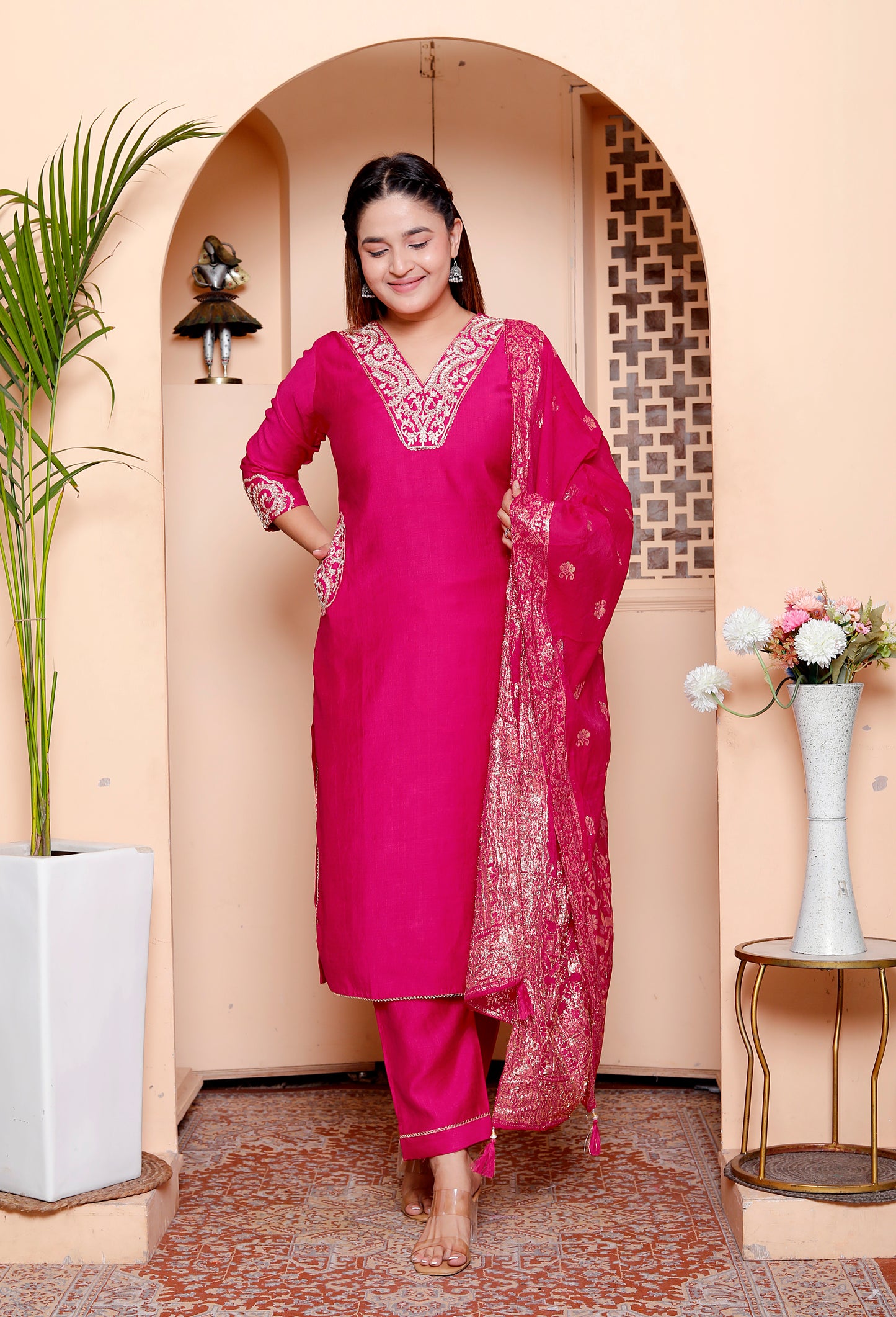 Vibrant Rani Pink Embellished Salwar Suit Set