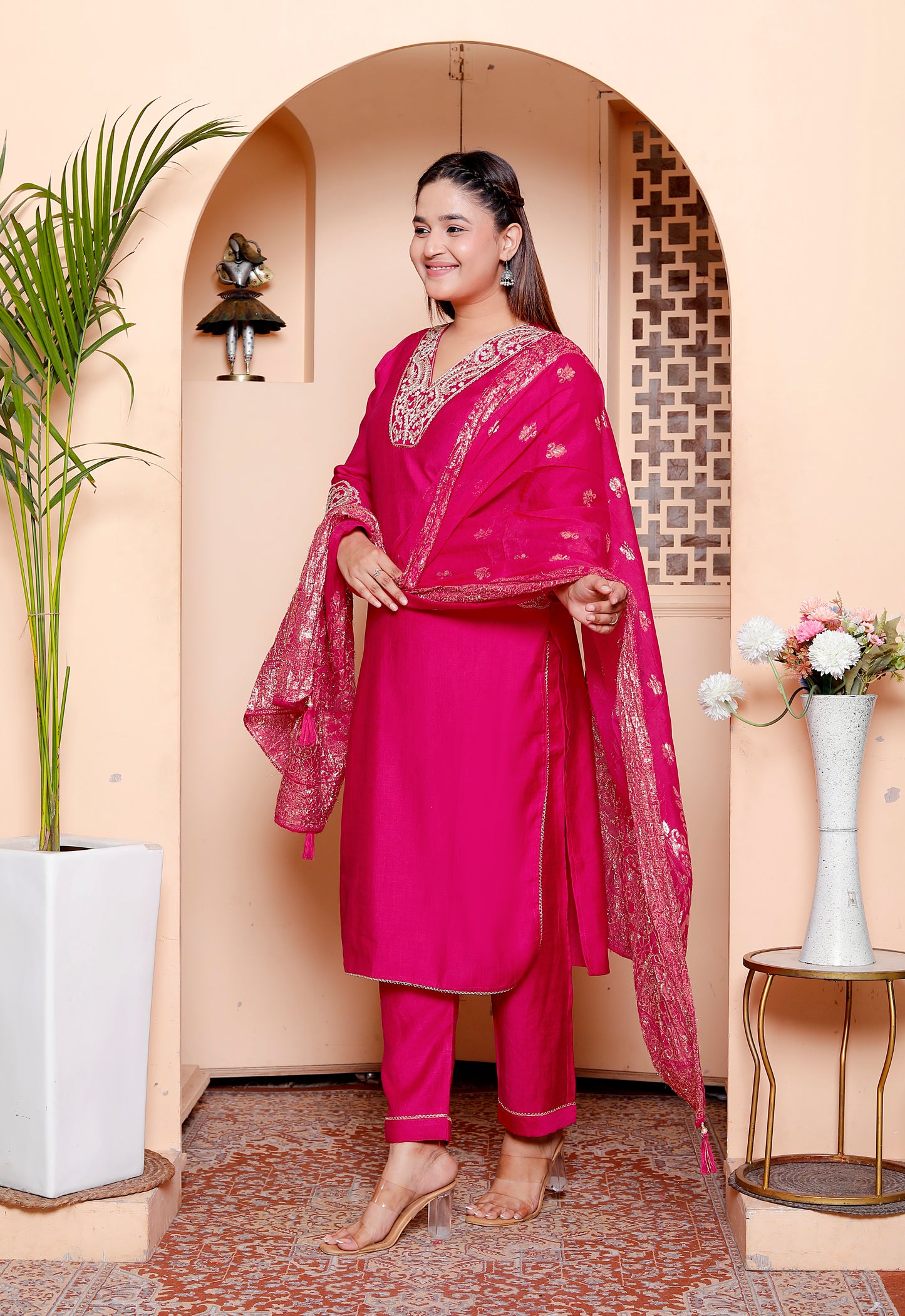 Vibrant Rani Pink Embellished Salwar Suit Set