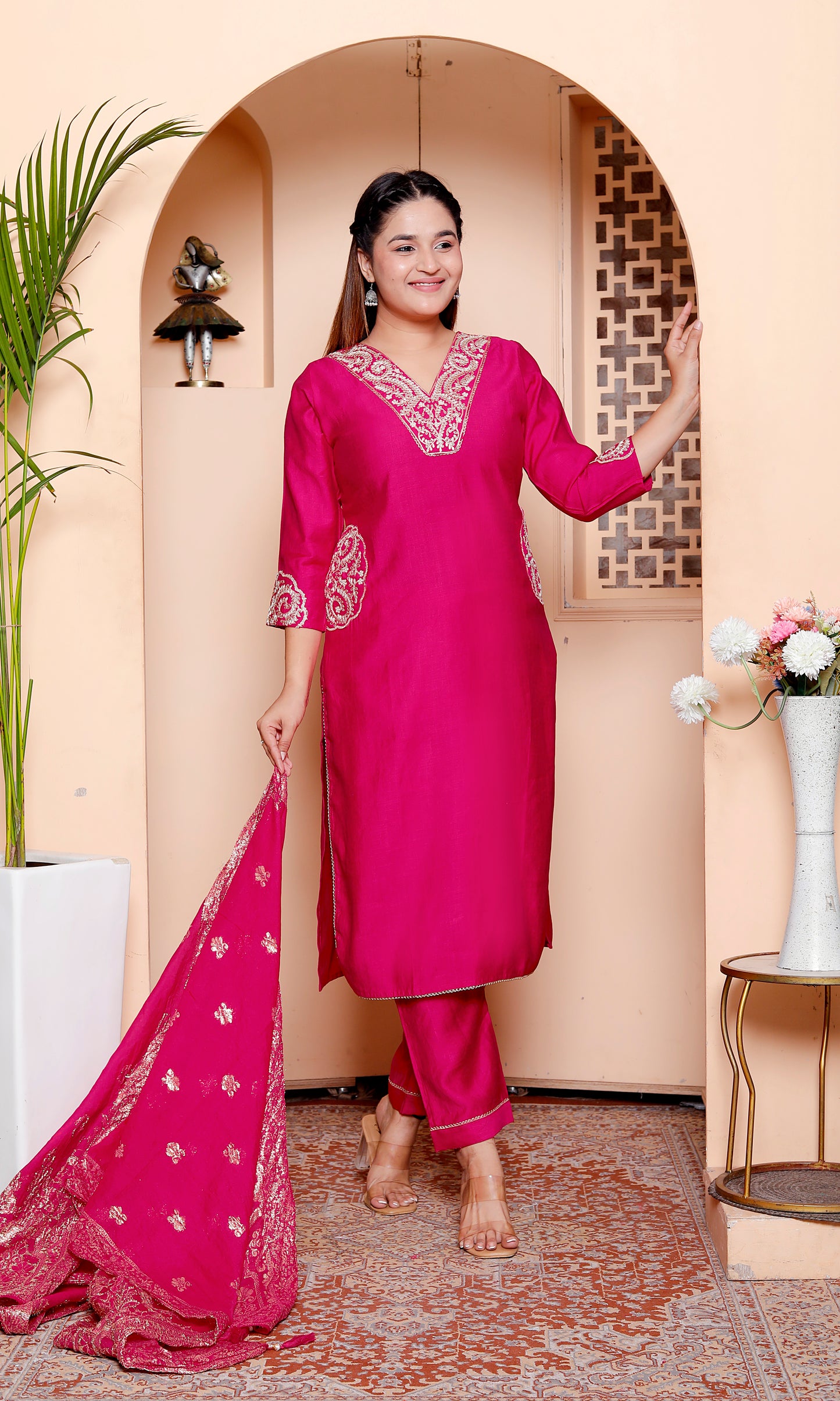 Vibrant Rani Pink Embellished Salwar Suit Set