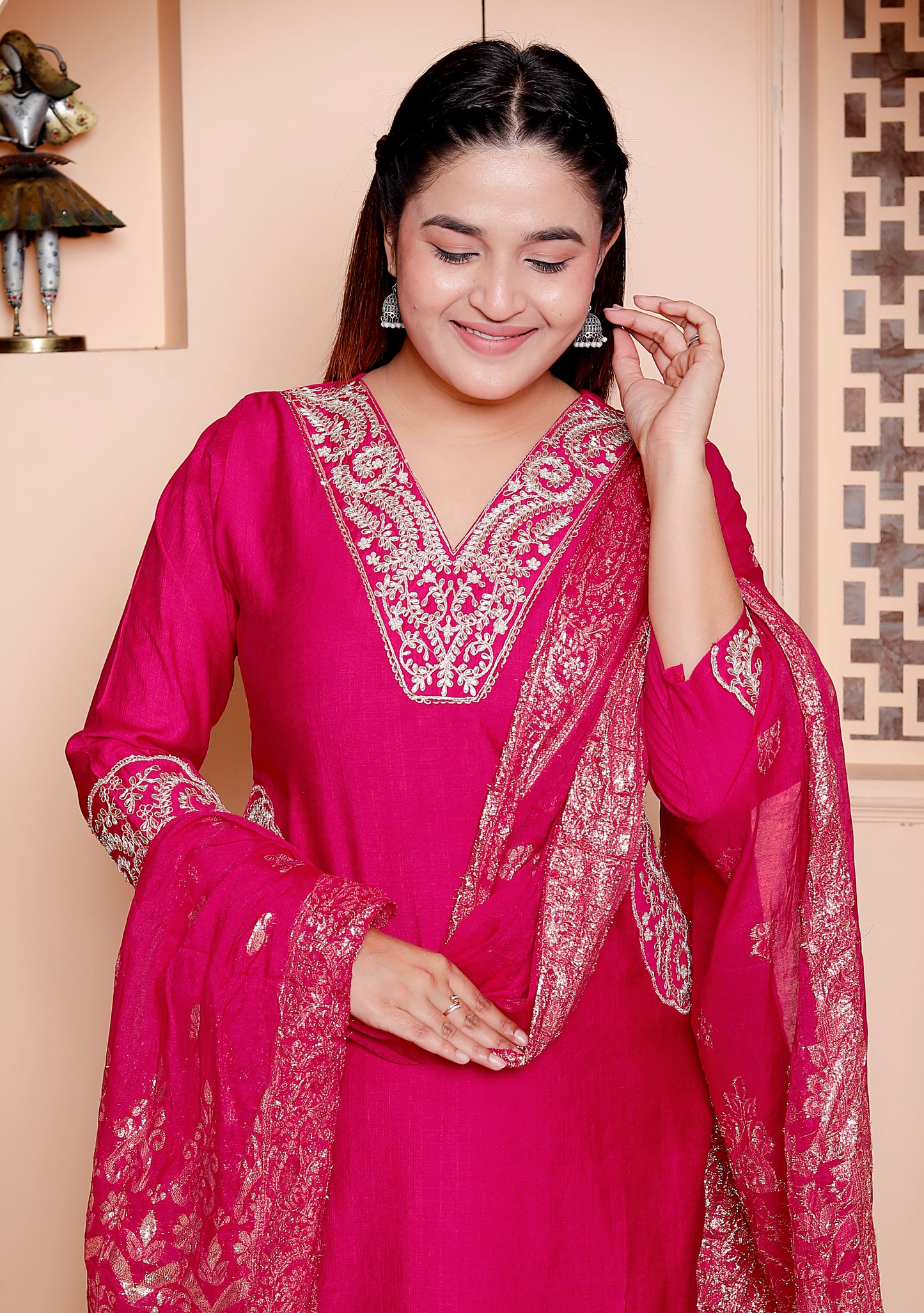 Vibrant Rani Pink Embellished Salwar Suit Set