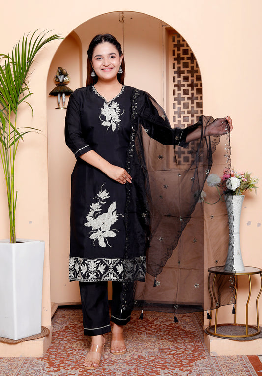 Elegant Black Embroidered Salwar Suit Set
