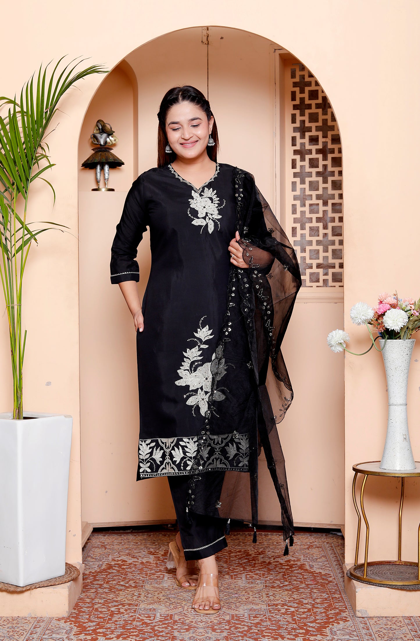 Elegant Black Embroidered Salwar Suit Set