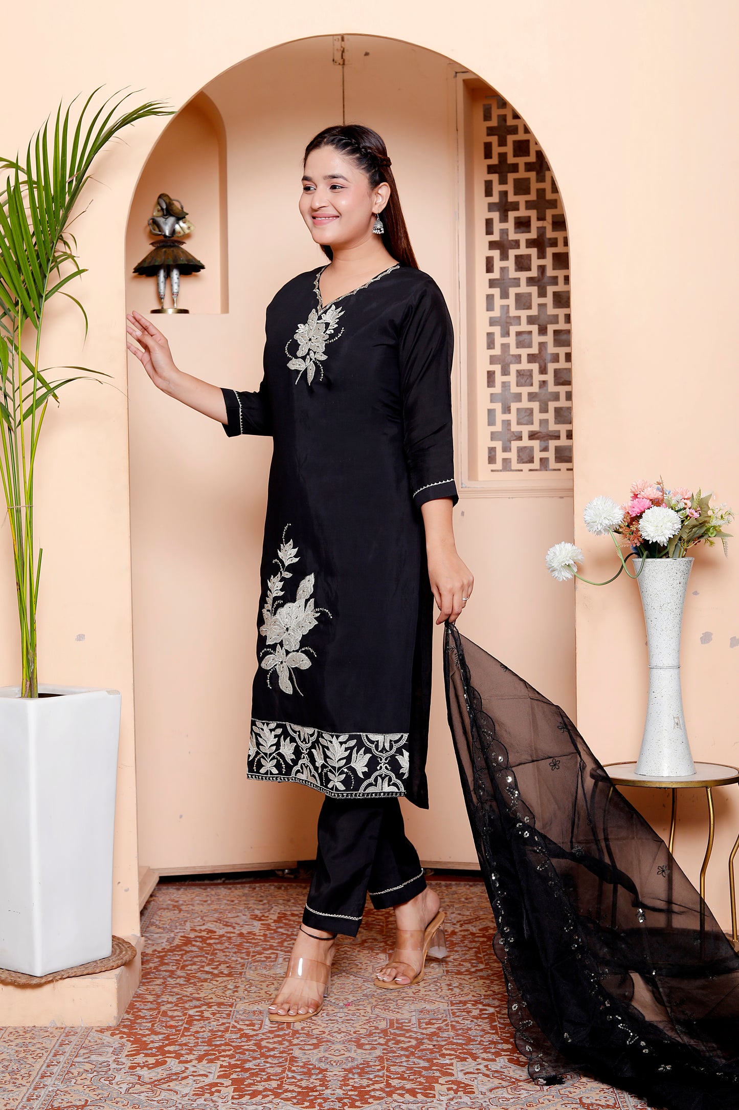 Elegant Black Embroidered Salwar Suit Set