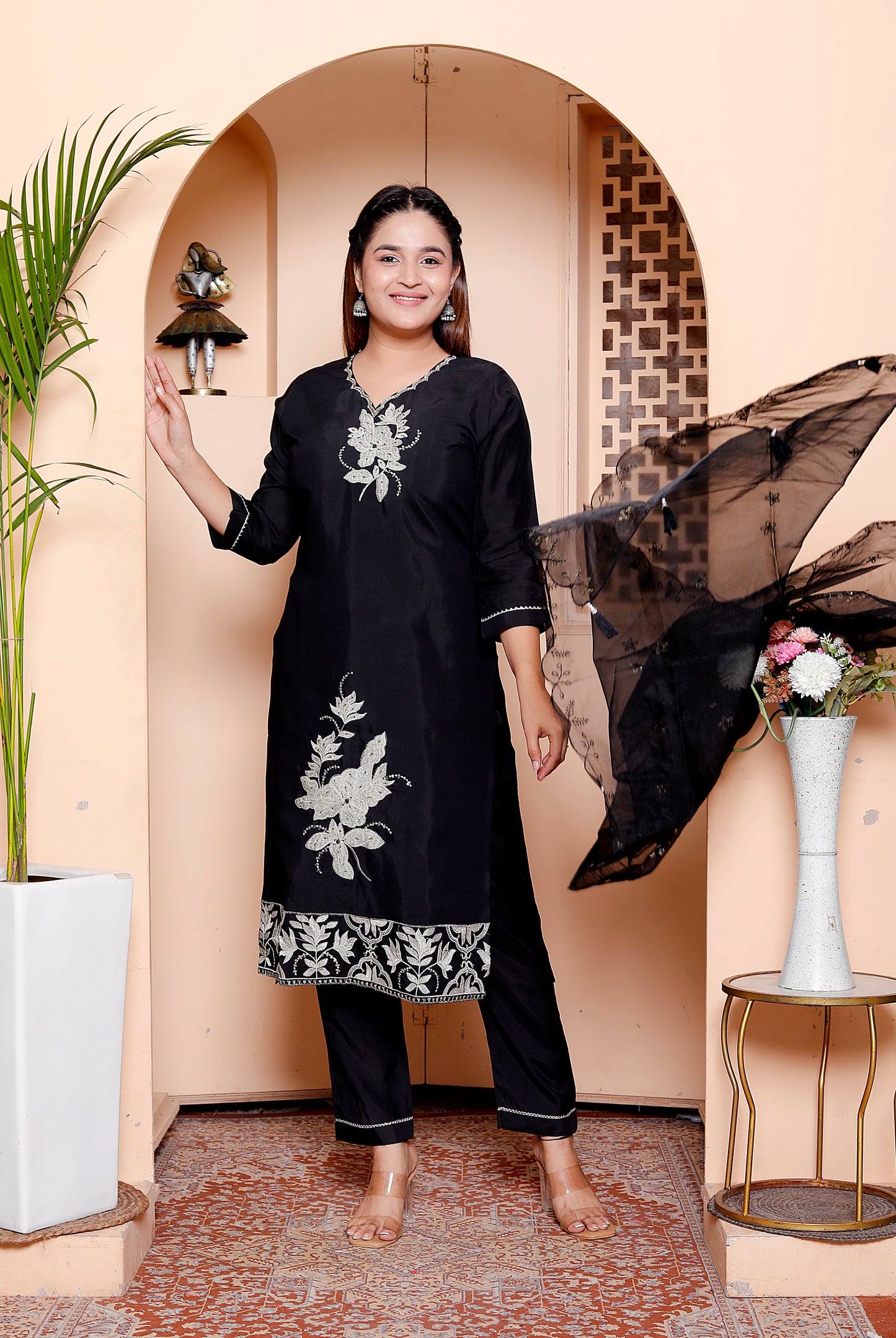Elegant Black Embroidered Salwar Suit Set