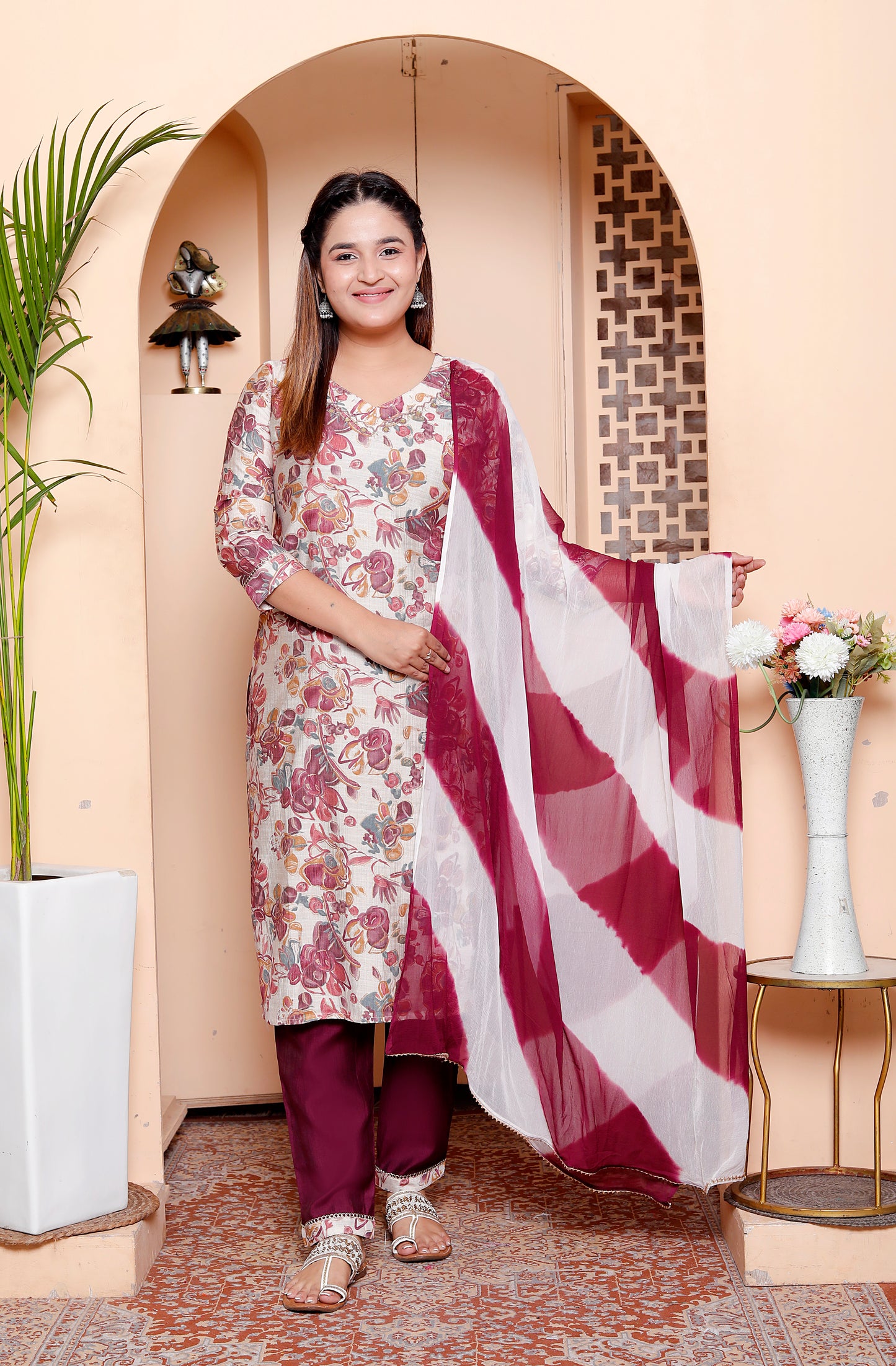 Vibrant Maroon Embellished Handwork Suit Set