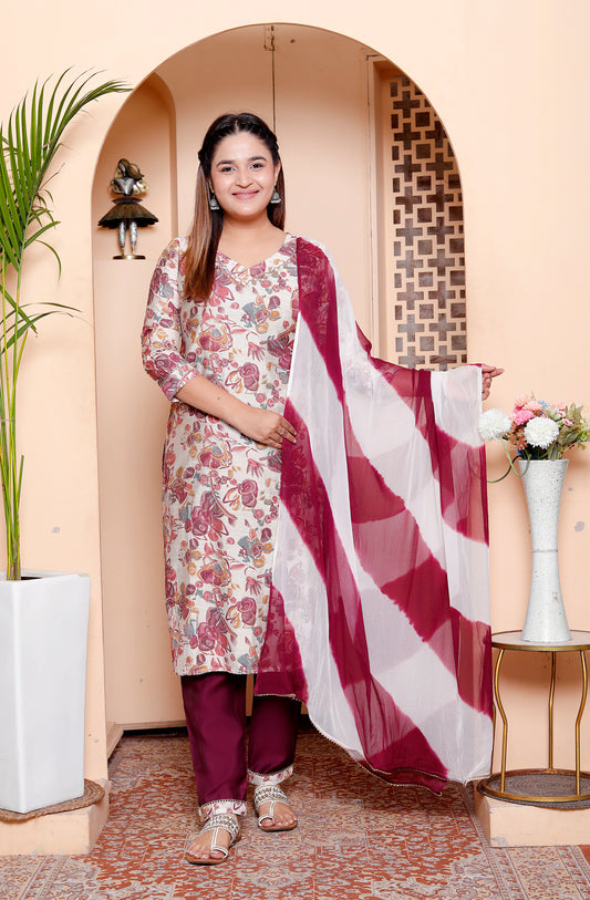 Vibrant Maroon Embellished Handwork Suit Set