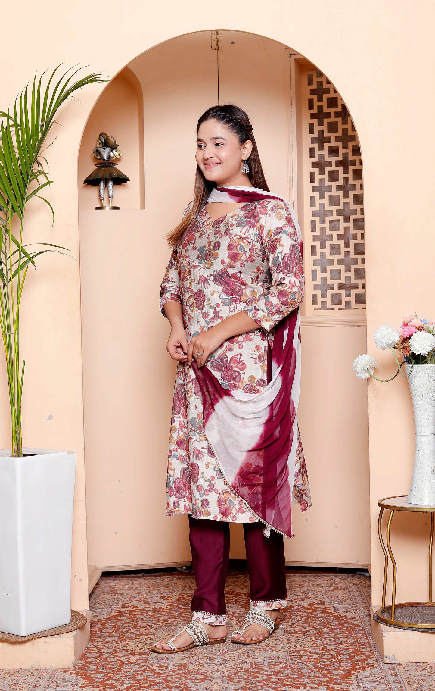 Vibrant Maroon Embellished Handwork Suit Set