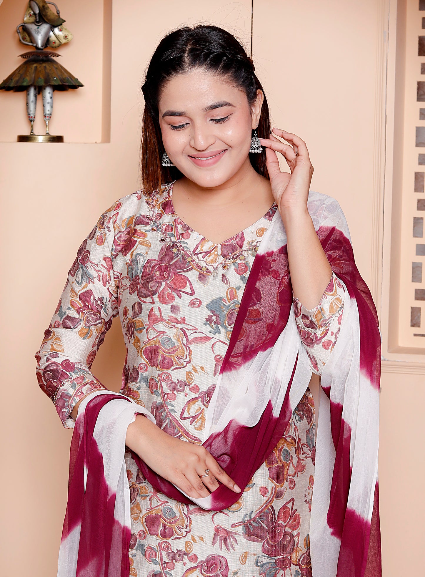 Vibrant Maroon Embellished Handwork Suit Set