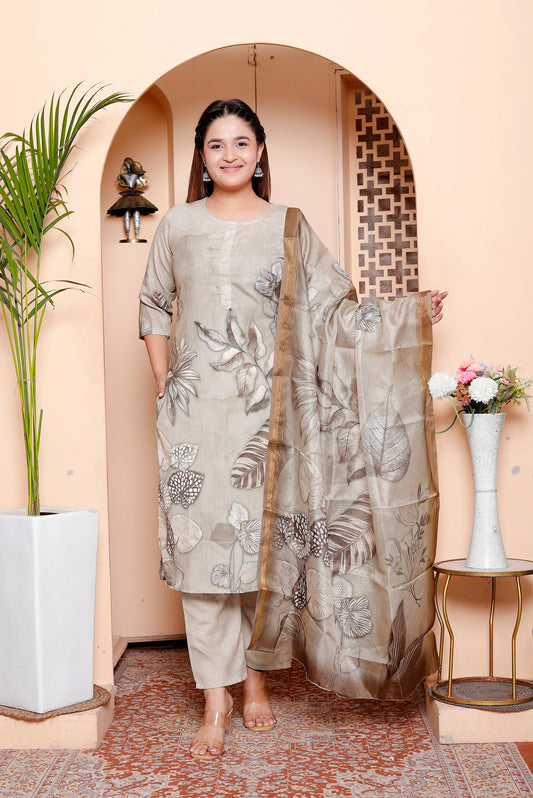 Green Cotton Placement Print Kurta Set