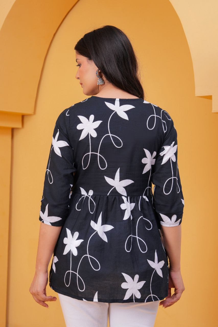 Midnight Bloom Cotton Top