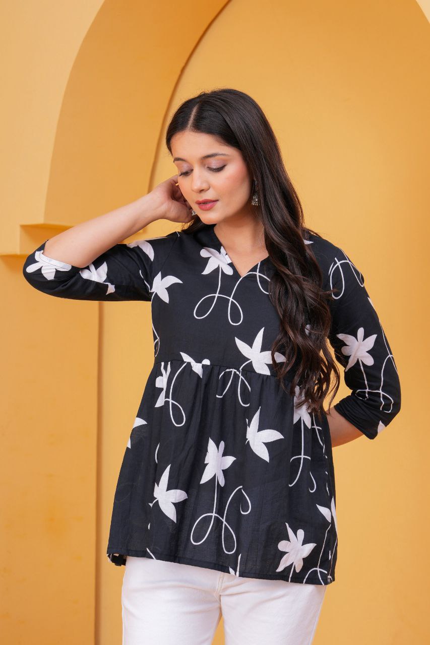 Midnight Bloom Cotton Top