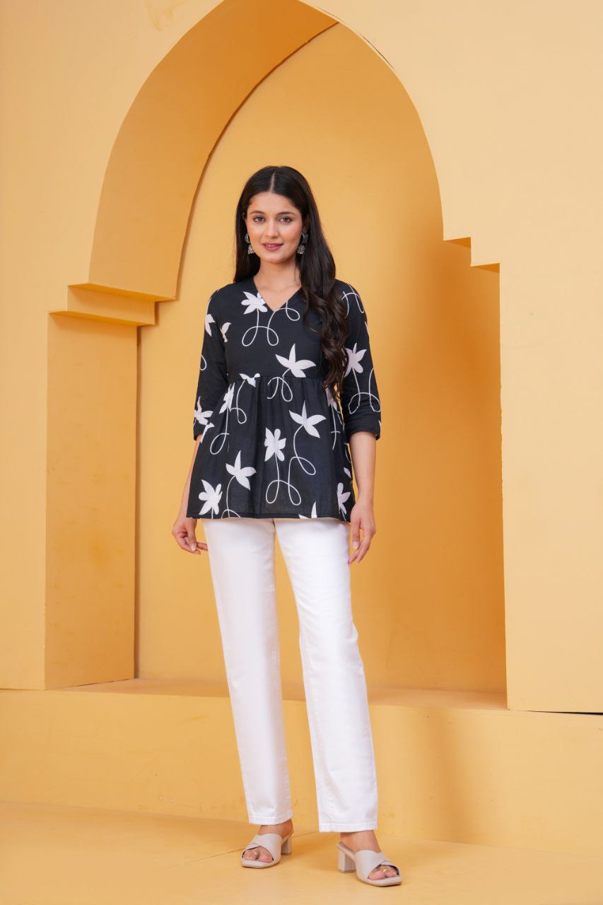 Midnight Bloom Cotton Top