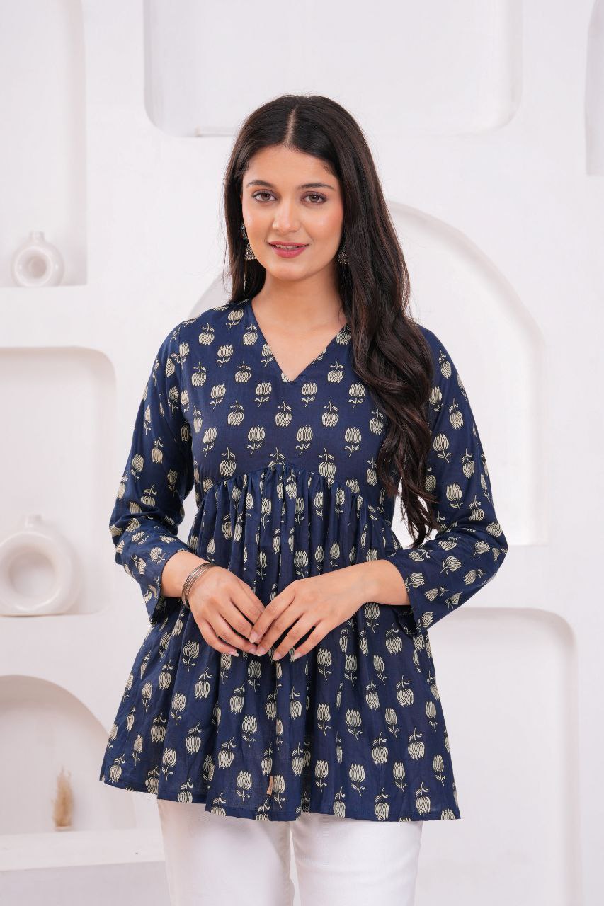 Midnight Blossom Cotton Peplum Top