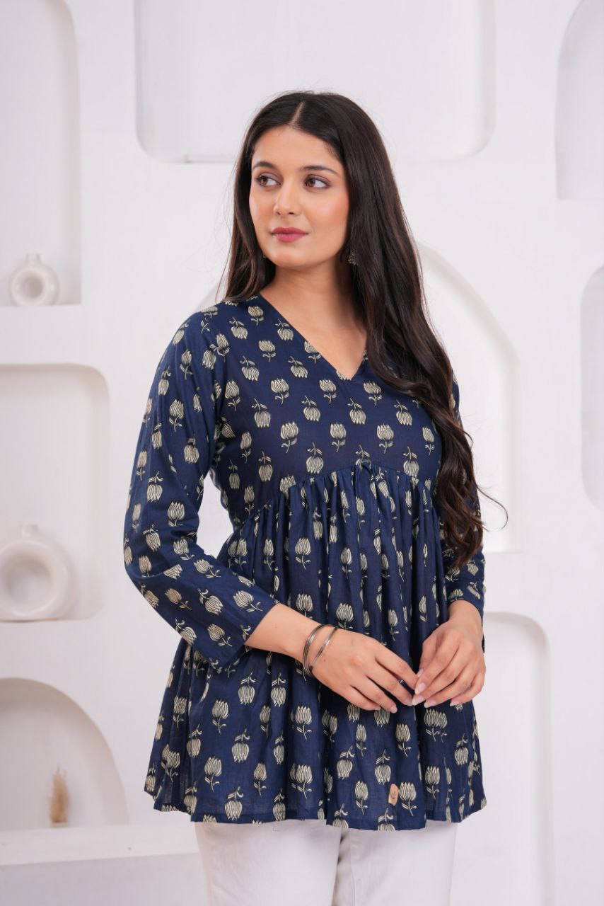 Midnight Blossom Cotton Peplum Top