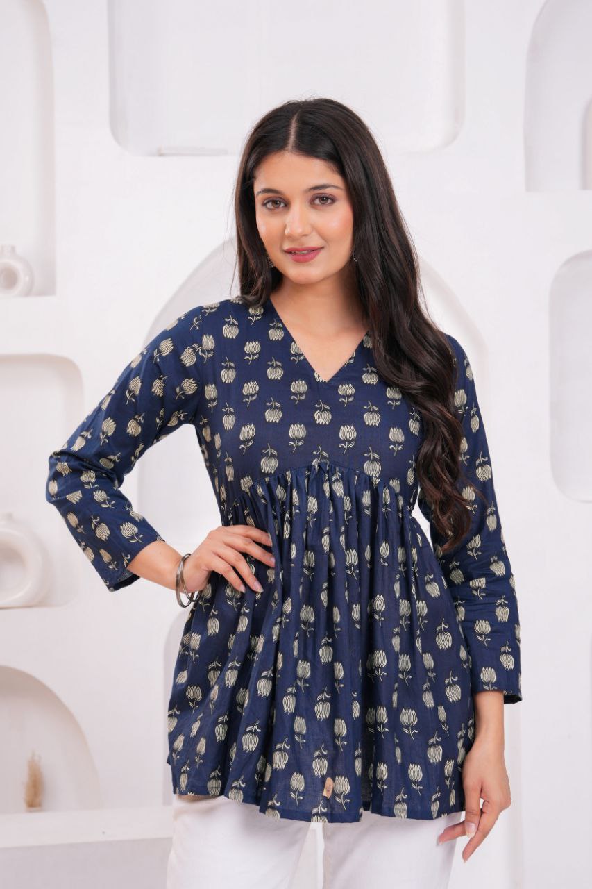 Midnight Blossom Cotton Peplum Top