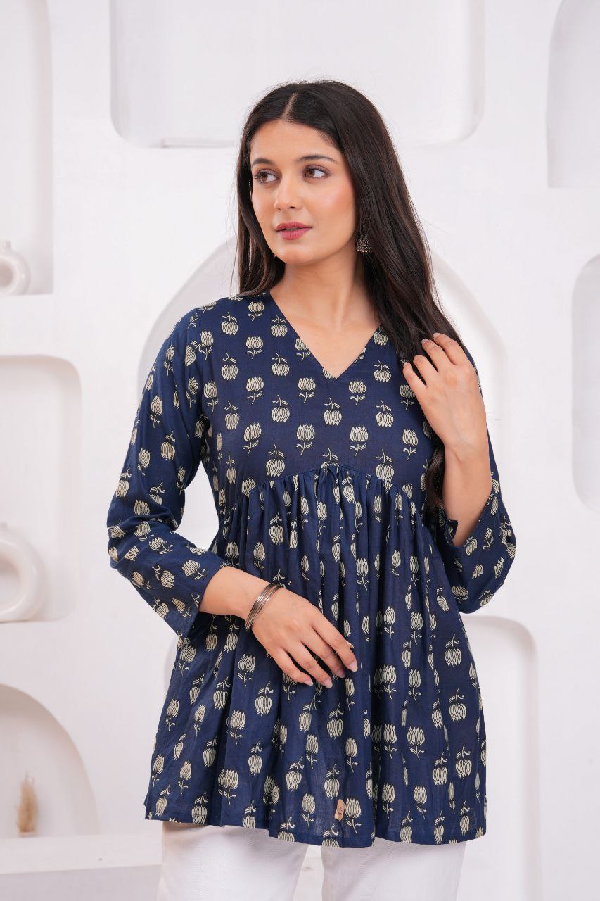 Midnight Blossom Cotton Peplum Top