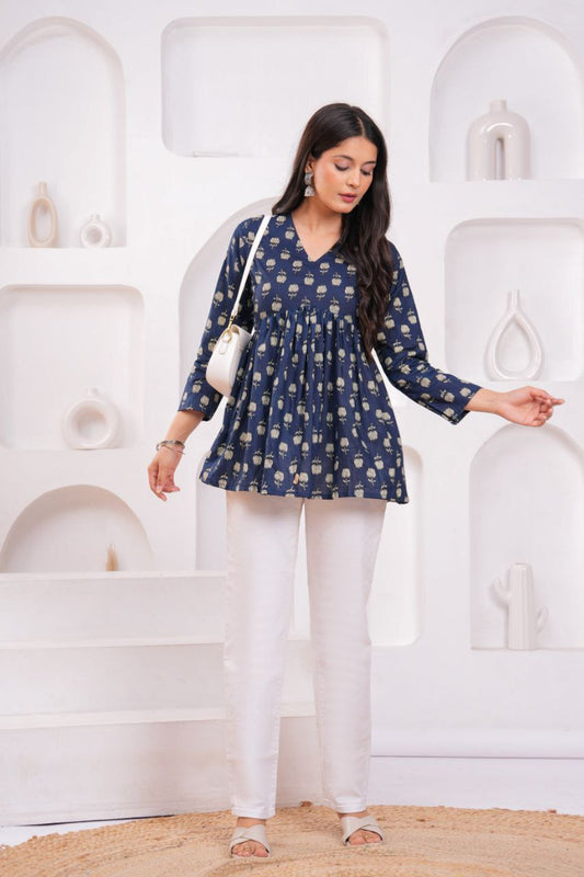 Midnight Blossom Cotton Peplum Top